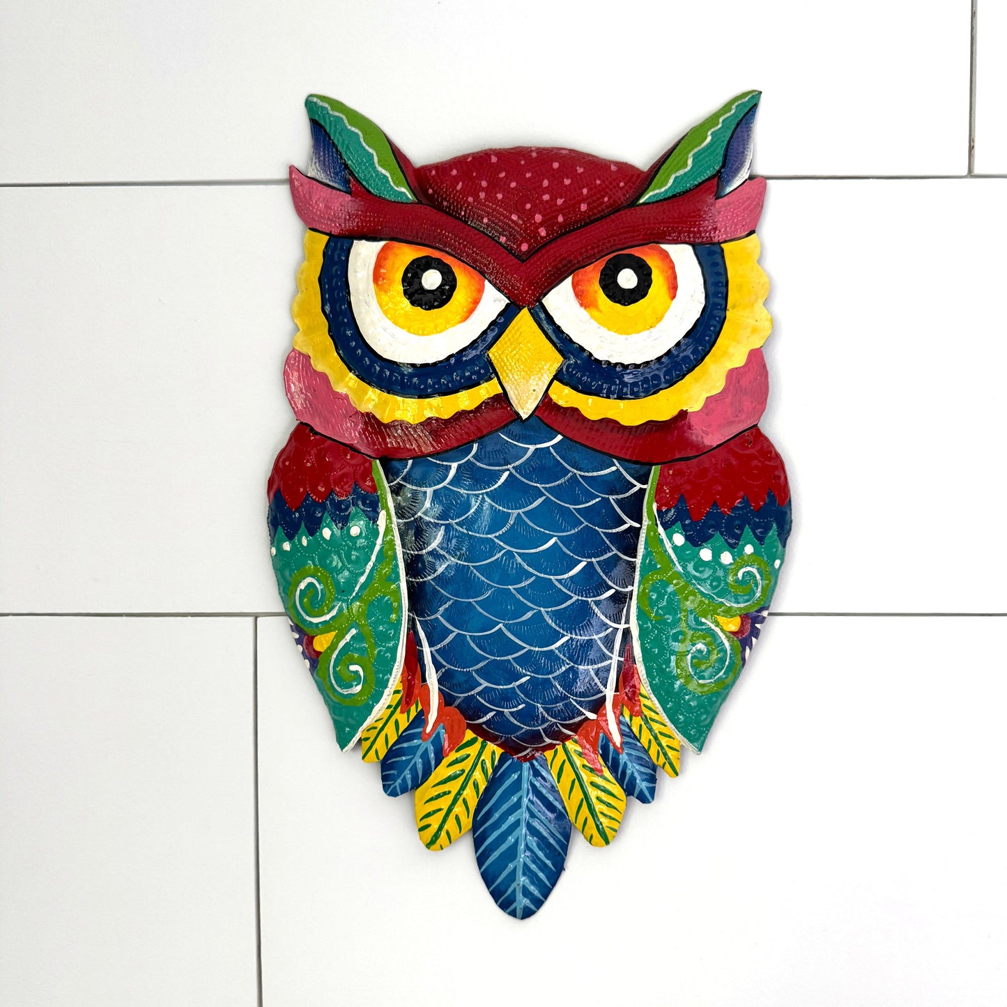 Painted Owl Oil Drum Wall Art