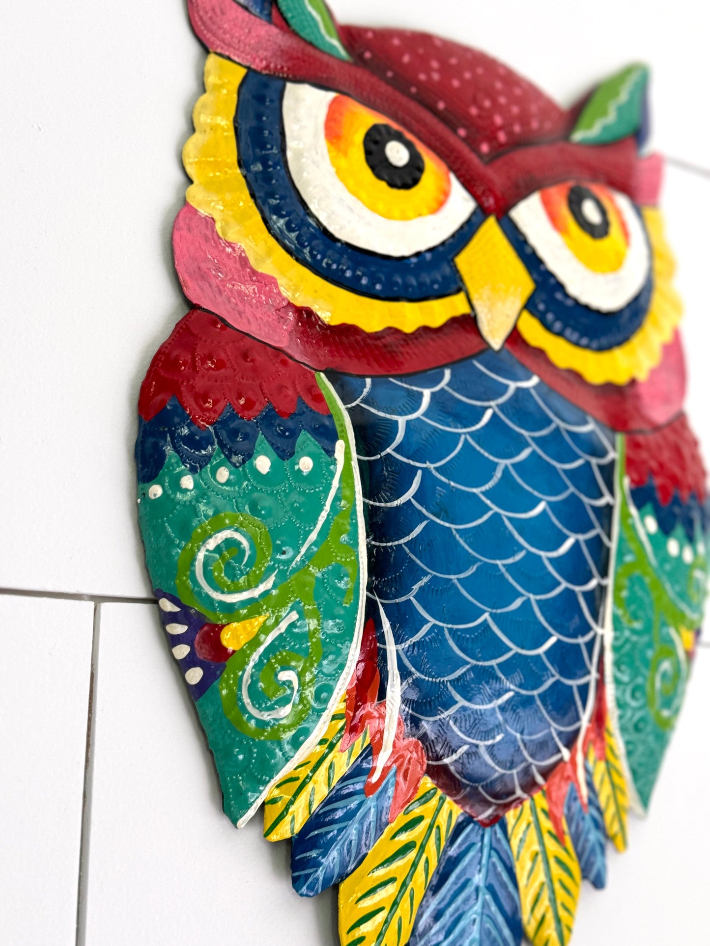 Painted Owl Oil Drum Wall Art