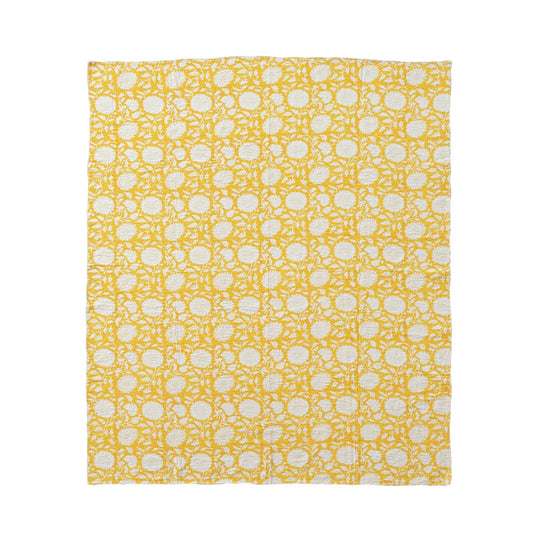 Cotton & Linen Voile Block Printed Throw w/ Pattern & Kantha Stitch