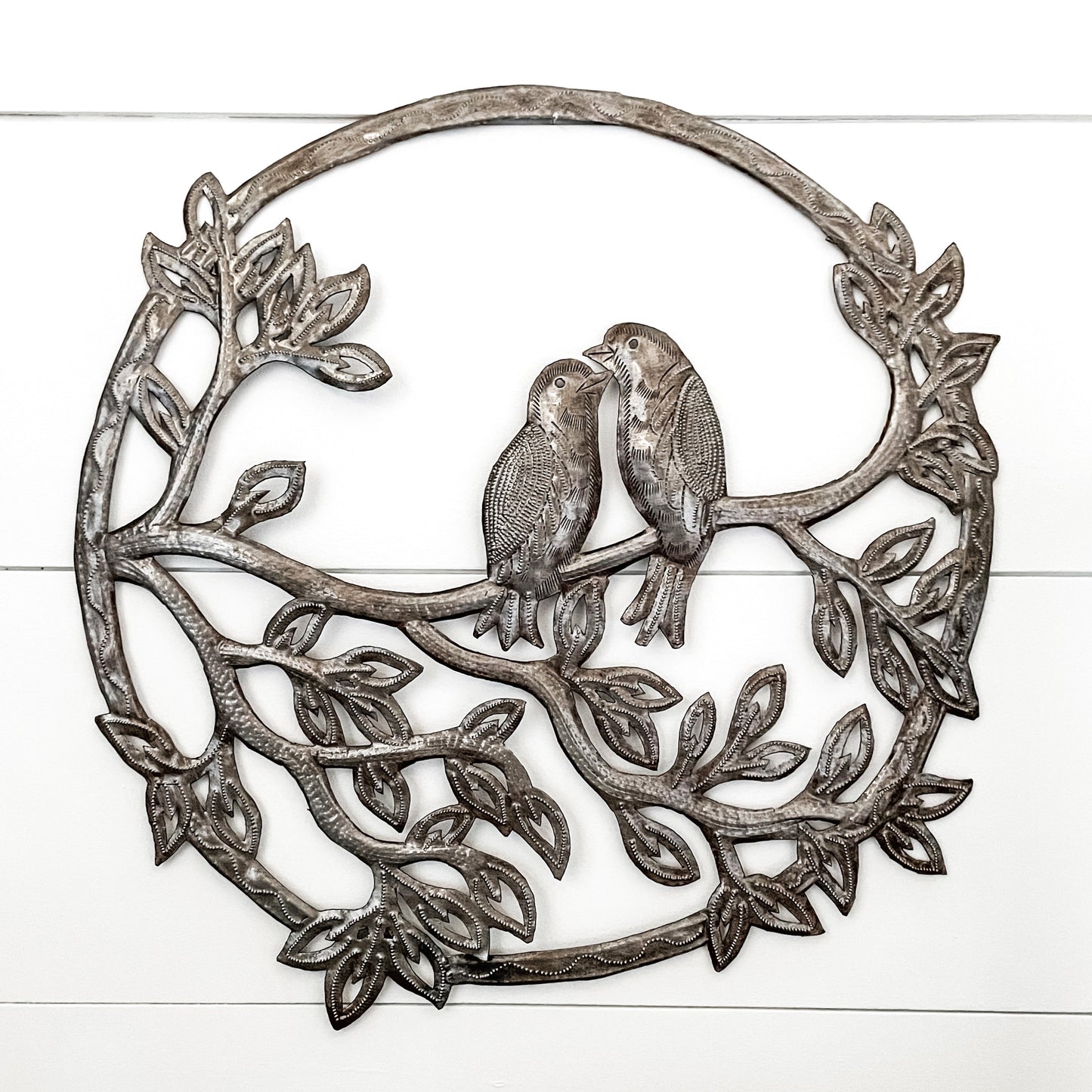 Love Birds On Branch Metal Art